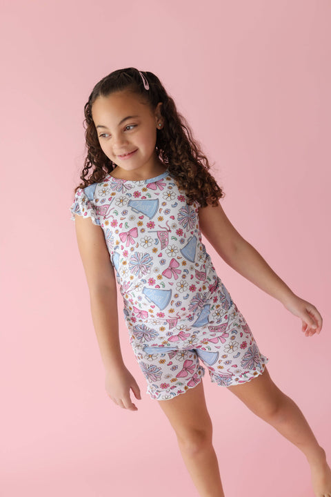 Girls Bamboo Ruffle Short Set - Pom Power