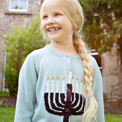 Blue Menorah Girls Maude Sweater - Pink Chicken