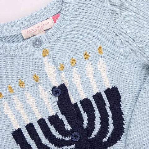 Blue Menorah Girls Maude Sweater - Pink Chicken