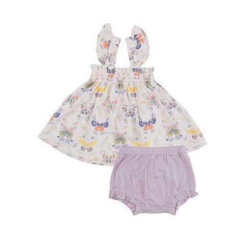 Botany Butterflies Ruffle Strap Smocked Top and Diaper Cover - Angel Dear
