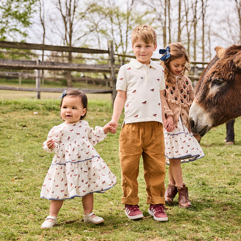 Boys Alec Shirt - Lucky Horses Embroidery - Pink Chicken