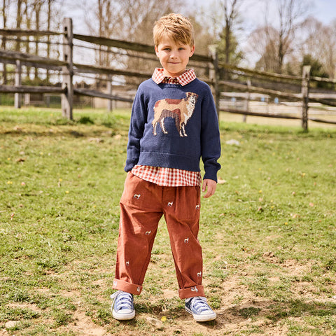 Boys Corduroy Jackson Pant - Dog Embroidery