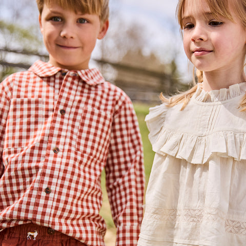 Boys Jack Shirt - Pony Gingham - Pink Chicken