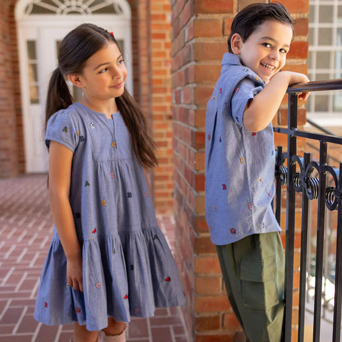 Boys Jack Shirt - Varsity Embroidery - Pink Chicken