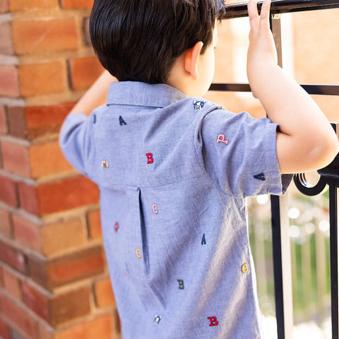 Boys Jack Shirt - Varsity Embroidery - Pink Chicken