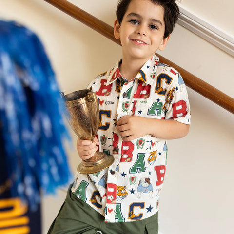 Boys Jack Shirt - Varsity Letters - Pink Chicken