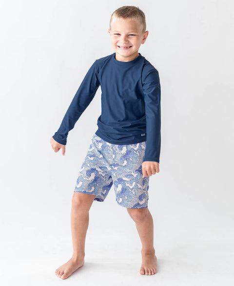 Boys Navy Long Sleeve Rash Guard - RuffleButts + RuggedButts