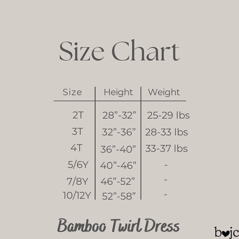 bundle of joy bamboo twirl dress size chart