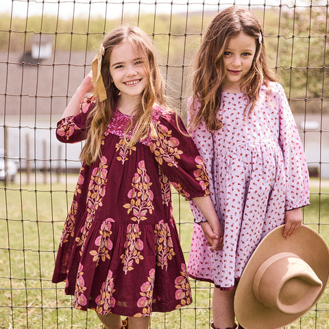 Girls Fiona Dress - Burgundy Bouquet Floral