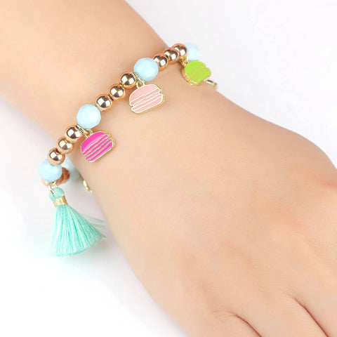 Sweet Macaron Beaded Bracelet with Tassel