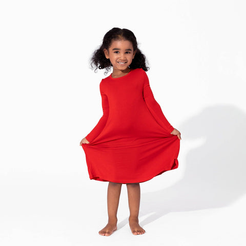 Girls' Long Sleeve Bamboo Dress/Nightgown - Berry Red