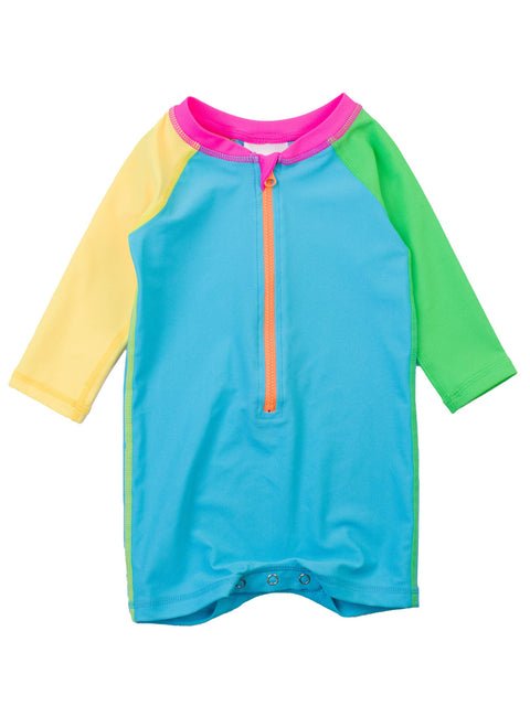 Neon Color Block One Piece Rash Guard