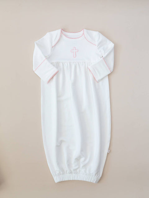 Pink Cross Embroidered Infant Gown