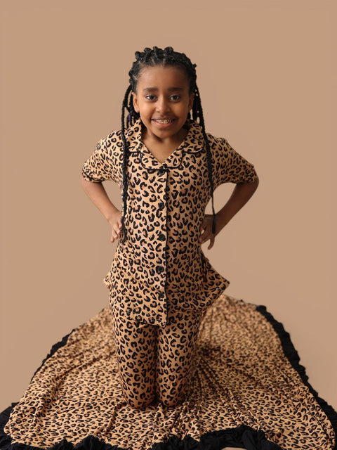 Girls Flare Bamboo Pajama Set - Leopard Dream