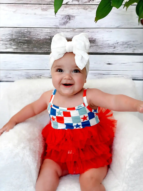 Organic Tutu Bodysuit - Red, White & Blue Checkerboard