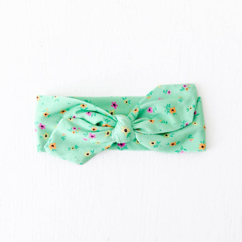 Green Floral Bamboo Topknot Headband