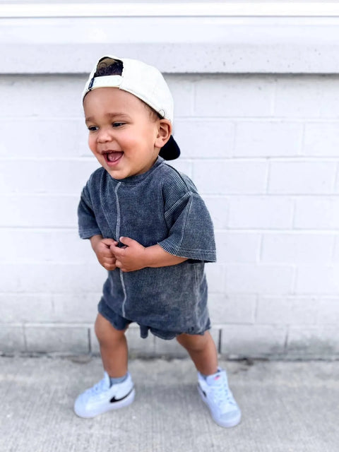 Acid Wash Waffle Tee - Black