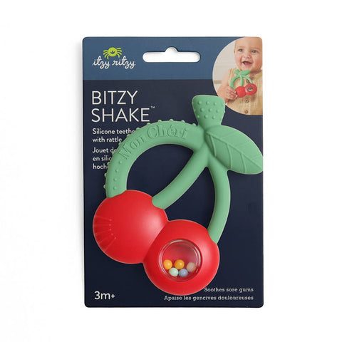 Bitzy Shake™ Silicone Teether with Rattle - Cherry