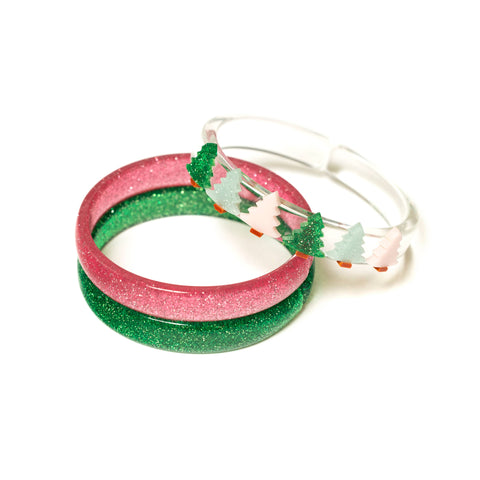 Christmas Tree Pink & Green Holiday Bracelet Set - Lilies & Roses NY