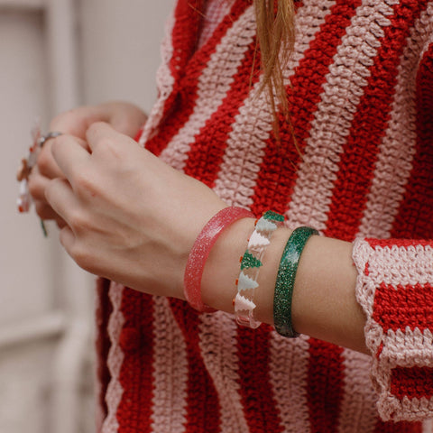 Christmas Tree Pink & Green Holiday Bracelet Set - Lilies & Roses NY