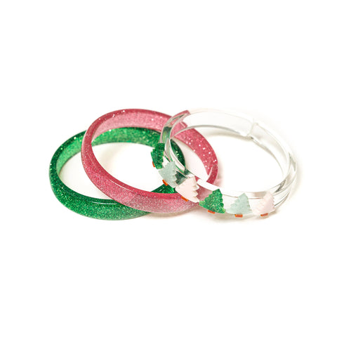 Christmas Tree Pink & Green Holiday Bracelet Set - Lilies & Roses NY