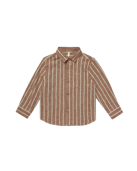 Collared Long Sleeve Shirt | Cedar Pinstripe - Butterbugboutique