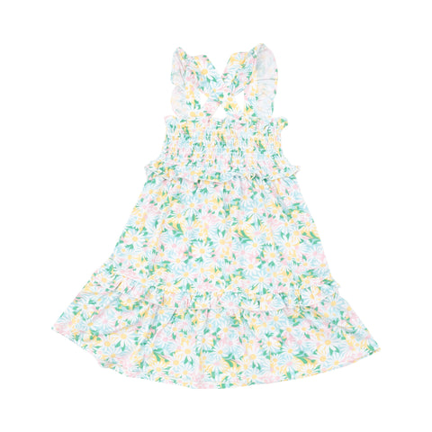 Color Fill Daisies Smocked Ruffle Tiered Sundress - Angel Dear