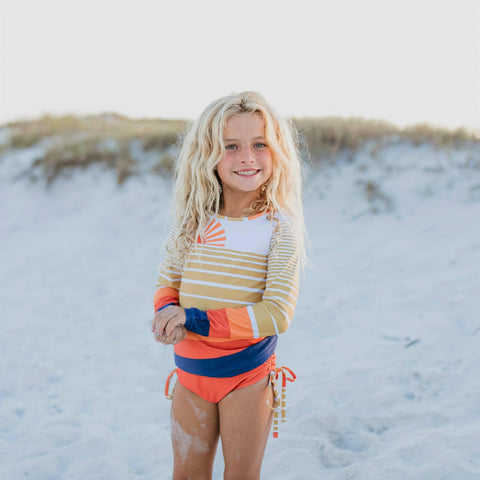 Coral Navy Sunset Rash Guard Swimsuit - Oopsie Daisy