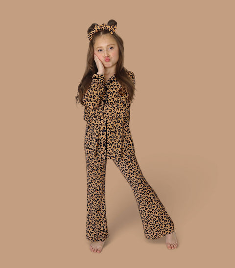 Girls Flare Bamboo Pajama Set - Leopard Dream