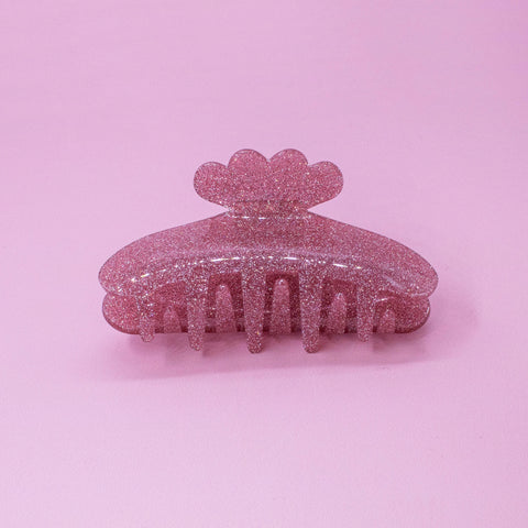 Medium Round Glitter Hair Claw Clip - Pink