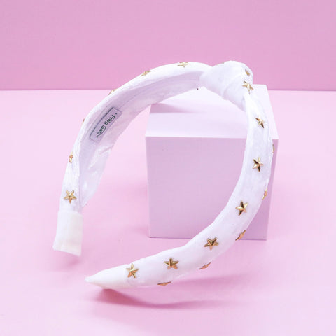 Velvet Knot Headband - White Stars