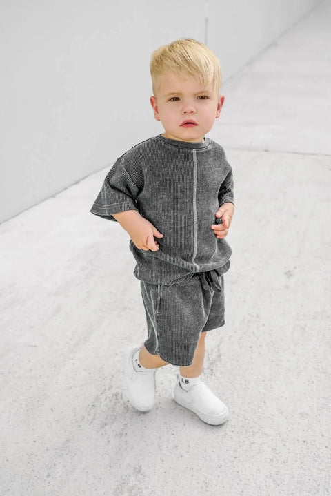 Acid Wash Waffle Tee - Black