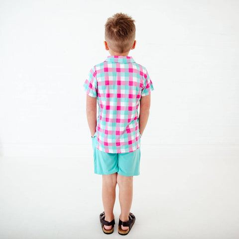 Spring Plaid Polo Shirt and Short Set