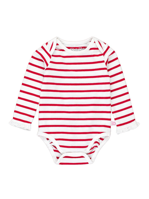 Red & White Stripe Knit Ruffle Bodysuit