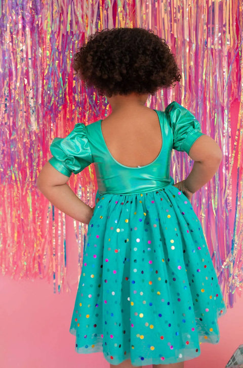 Diana Dress - Teal Confetti Lamé