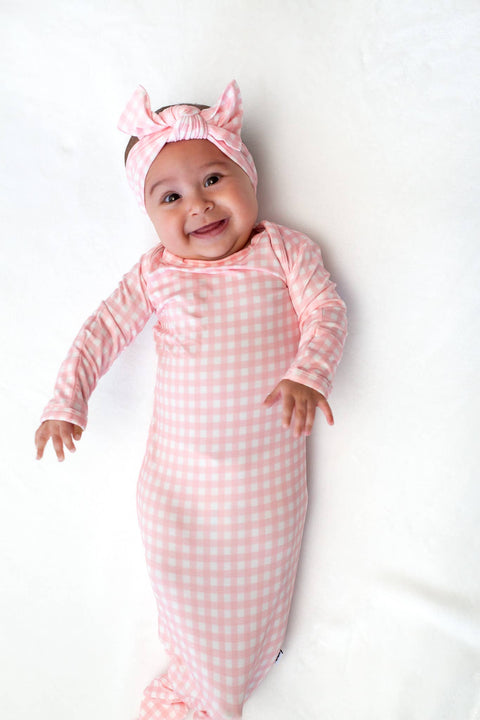 Pink Gingham Bamboo Knotted Infant Gown