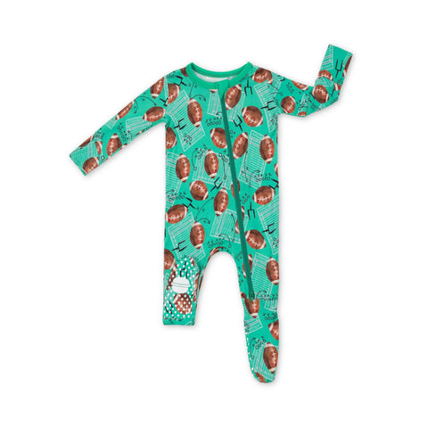 Football Field Bamboo Zipper Footie for Baby Boys