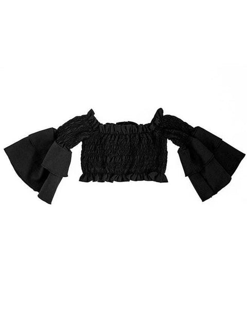 Darcy Smocked Bell Sleeve Top - Black - Bailey's Blossoms