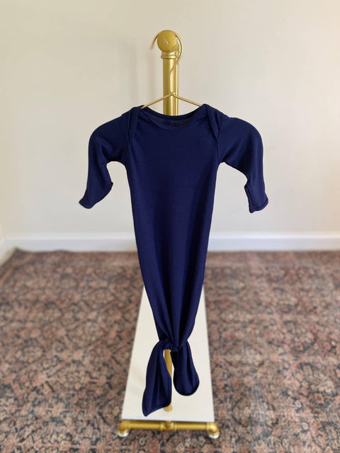 Knotted Baby Gown & Hat Set - Navy Blue - Stroller Society