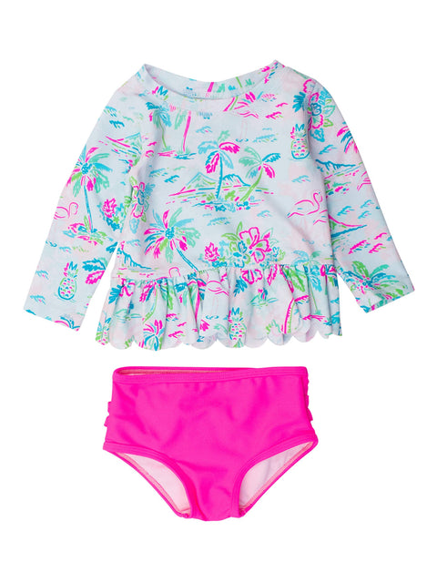 Tropical Resort Scalloped Rash Guard Set