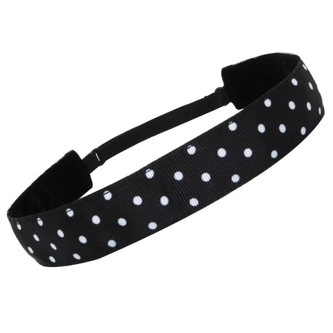 Adjustable No Slip Headband - Black & White Polka Dot