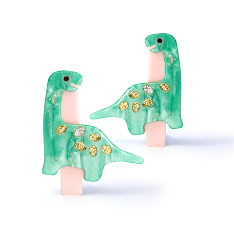 Dinosaur Pearlized Green Hair Clips Set - Lilies & Roses NY