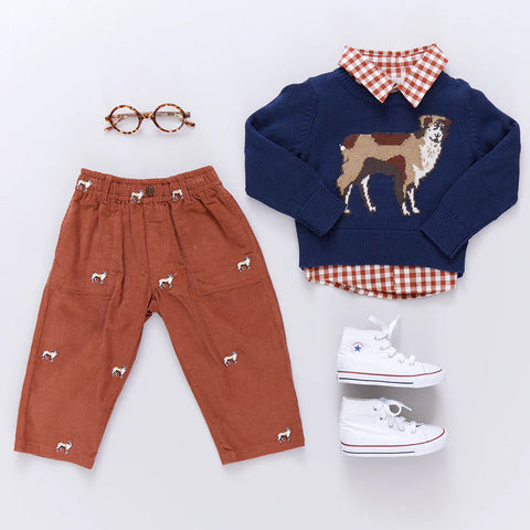 Boys Corduroy Jackson Pant - Dog Embroidery