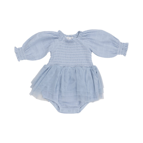 Dusty Blue Long Sleeve Smocked Tutu Bubble - Angel Dear