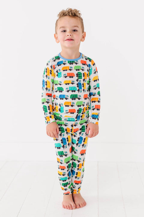 Garbage Truck Bamboo Long Sleeve Pajama Set for Boys