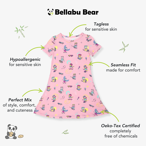 Girls' Short Sleeve Bamboo Dress/Nightgown - Skater Kitty