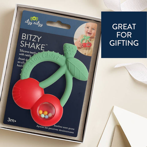Bitzy Shake™ Silicone Teether with Rattle - Cherry