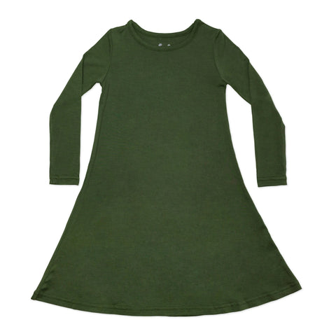 Long Sleeve Bamboo Dress - Evergreen