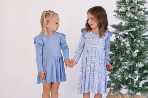 Long Sleeve Flutter Baby Bamboo Bodysuit Dress - Arctic