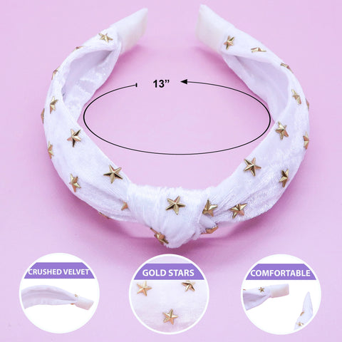 Velvet Knot Headband - White Stars